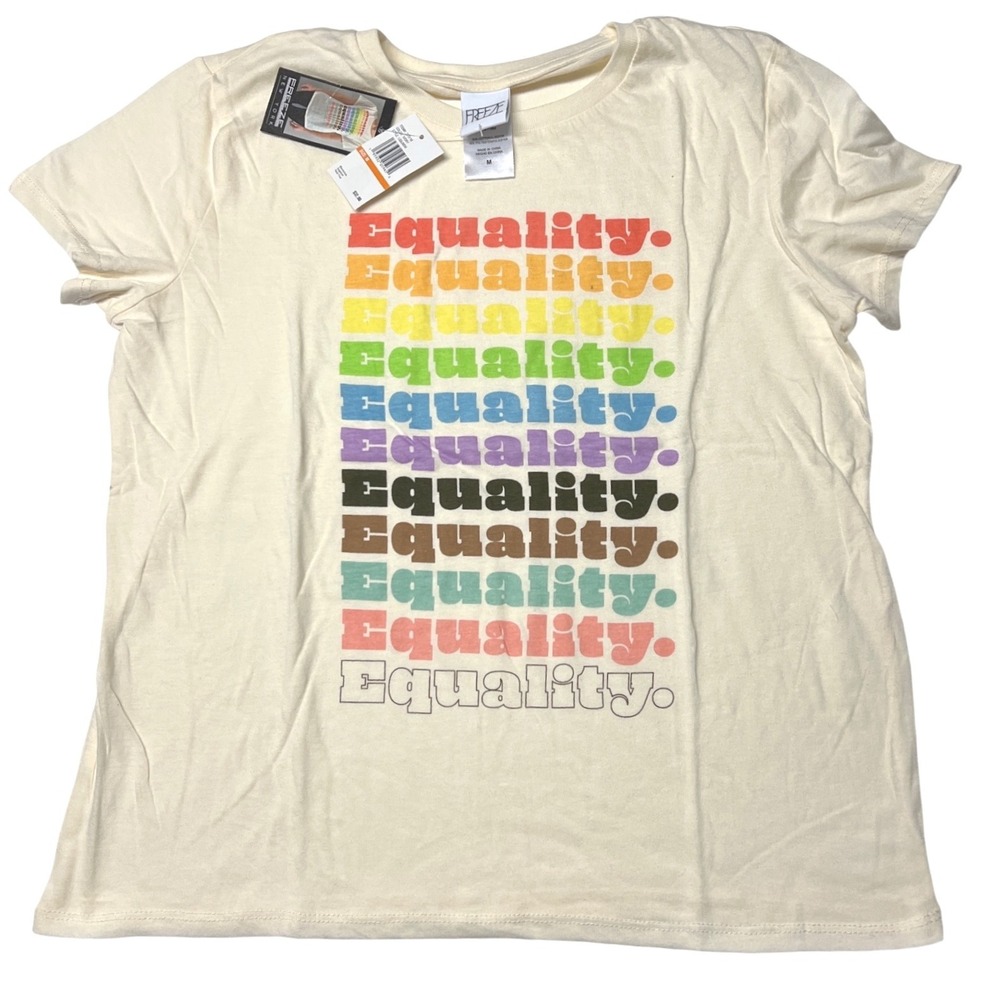 Equality Tee‎ Women's Medium Cream Retro Rainbow Graphic NWT